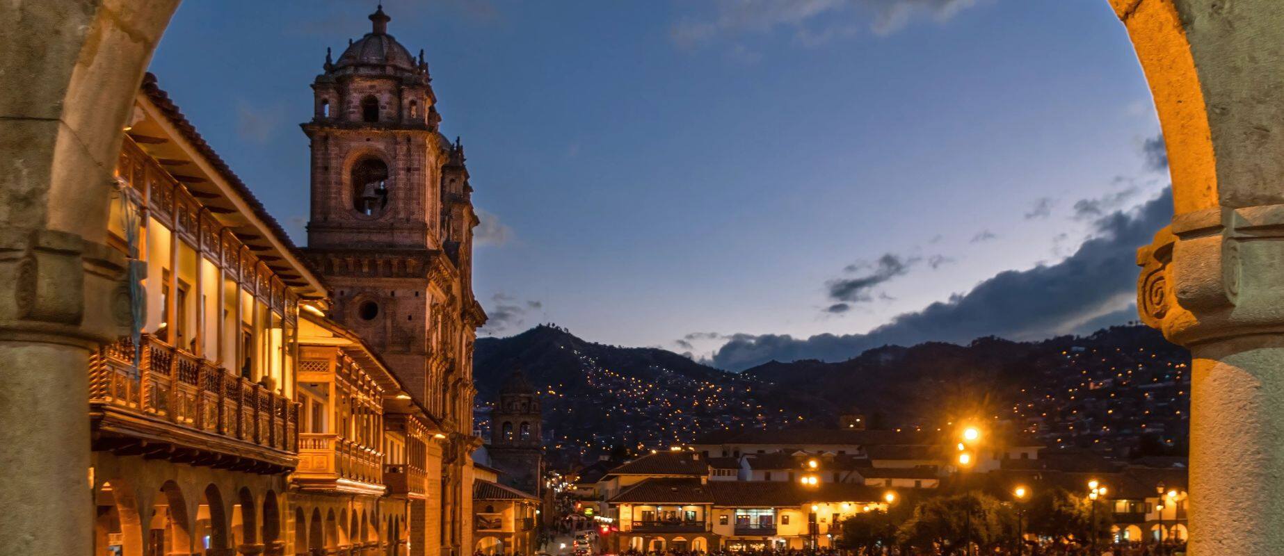 the main square of cusco at night