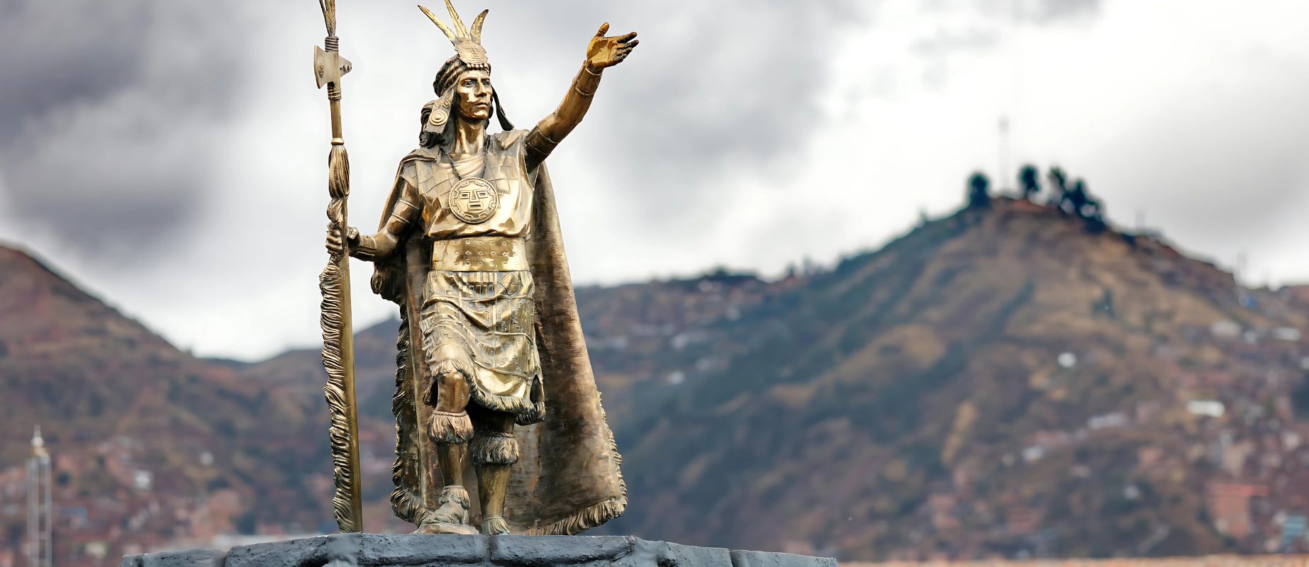 monument to inca pachacutec in the plaza de Armas of Cusco